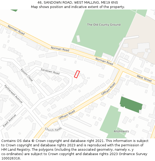 46, SANDOWN ROAD, WEST MALLING, ME19 6NS: Location map and indicative extent of plot