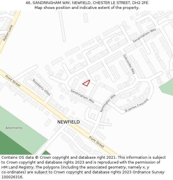 46, SANDRINGHAM WAY, NEWFIELD, CHESTER LE STREET, DH2 2FE: Location map and indicative extent of plot