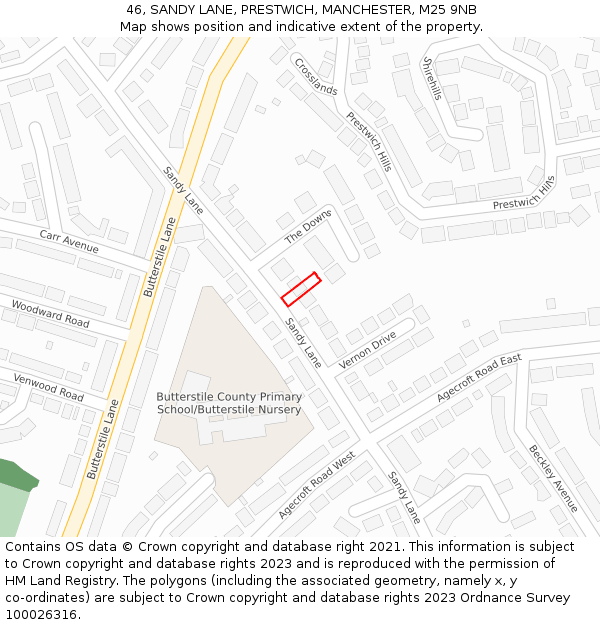 46, SANDY LANE, PRESTWICH, MANCHESTER, M25 9NB: Location map and indicative extent of plot