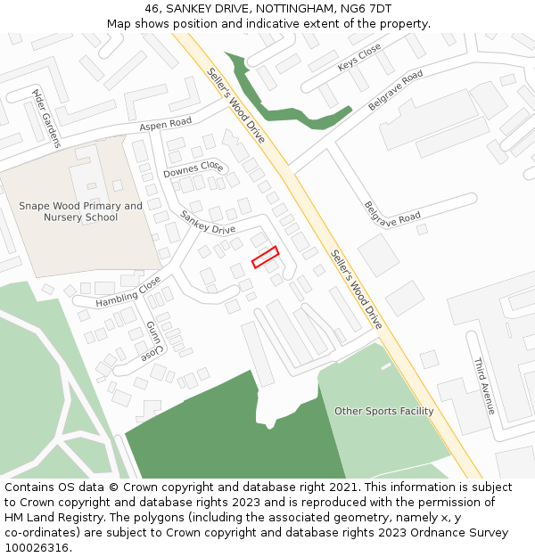 46, SANKEY DRIVE, NOTTINGHAM, NG6 7DT: Location map and indicative extent of plot