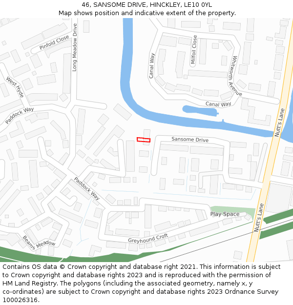 46, SANSOME DRIVE, HINCKLEY, LE10 0YL: Location map and indicative extent of plot