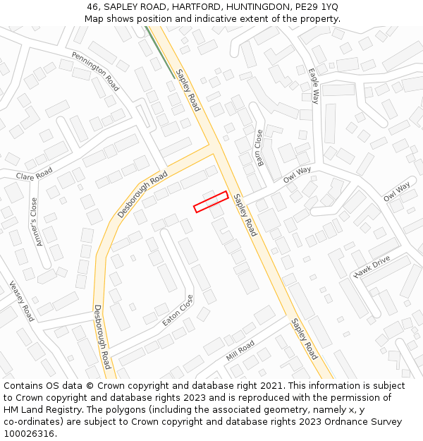 46, SAPLEY ROAD, HARTFORD, HUNTINGDON, PE29 1YQ: Location map and indicative extent of plot