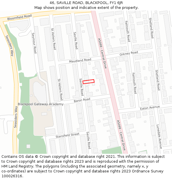 46, SAVILLE ROAD, BLACKPOOL, FY1 6JR: Location map and indicative extent of plot