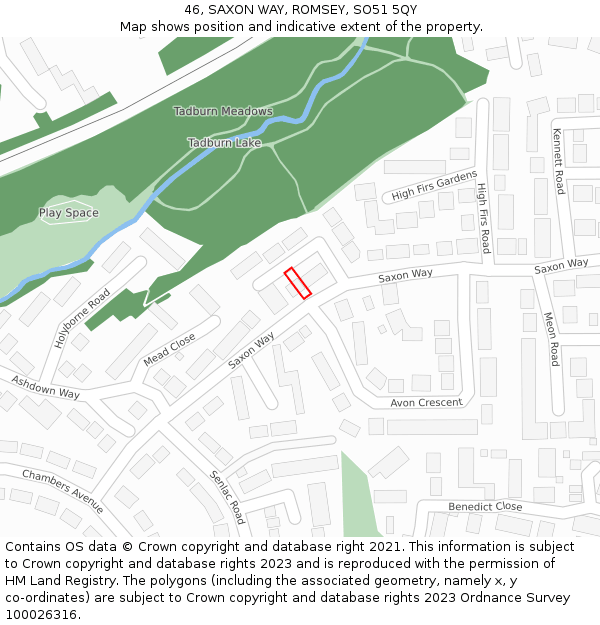 46, SAXON WAY, ROMSEY, SO51 5QY: Location map and indicative extent of plot