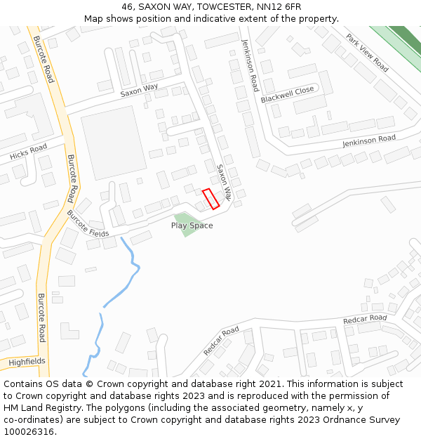 46, SAXON WAY, TOWCESTER, NN12 6FR: Location map and indicative extent of plot