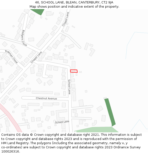 46, SCHOOL LANE, BLEAN, CANTERBURY, CT2 9JA: Location map and indicative extent of plot