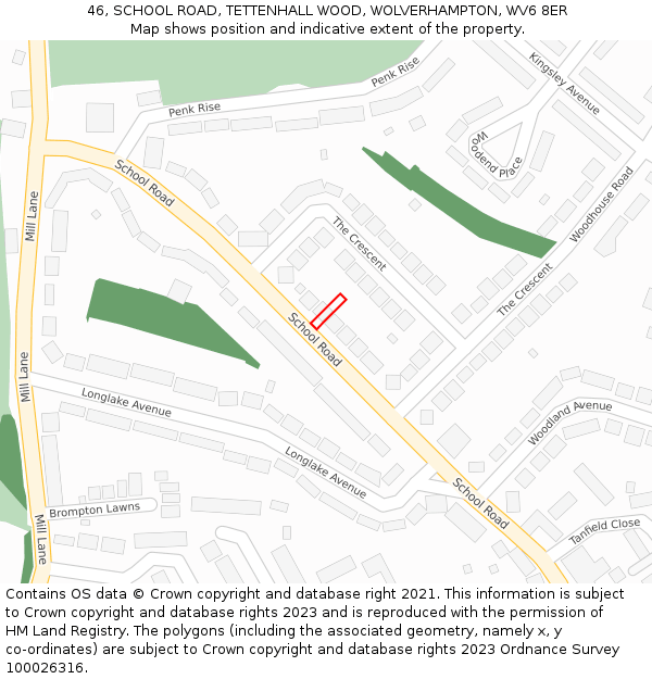 46, SCHOOL ROAD, TETTENHALL WOOD, WOLVERHAMPTON, WV6 8ER: Location map and indicative extent of plot