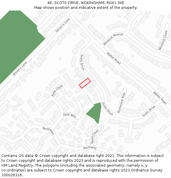 46, SCOTS DRIVE, WOKINGHAM, RG41 3XE: Location map and indicative extent of plot