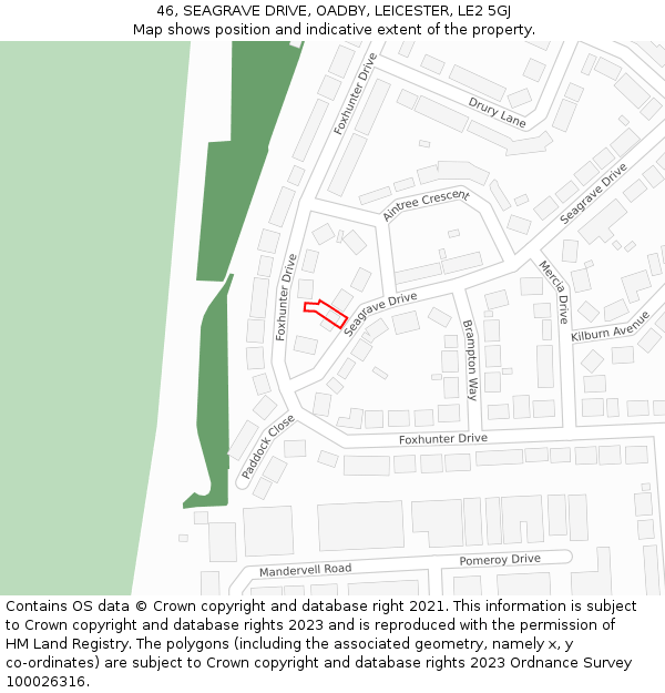 46, SEAGRAVE DRIVE, OADBY, LEICESTER, LE2 5GJ: Location map and indicative extent of plot