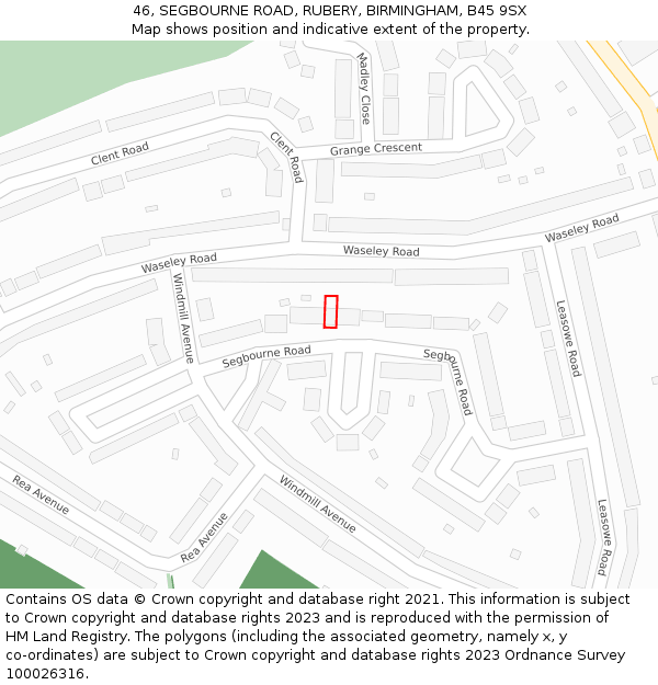 46, SEGBOURNE ROAD, RUBERY, BIRMINGHAM, B45 9SX: Location map and indicative extent of plot