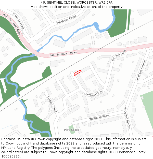 46, SENTINEL CLOSE, WORCESTER, WR2 5FA: Location map and indicative extent of plot