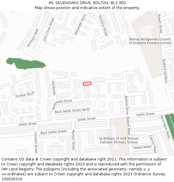 46, SEVENOAKS DRIVE, BOLTON, BL3 3ED: Location map and indicative extent of plot