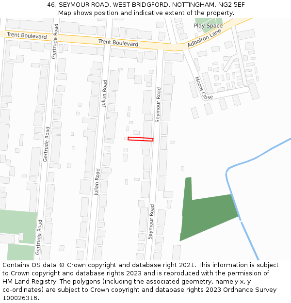 46, SEYMOUR ROAD, WEST BRIDGFORD, NOTTINGHAM, NG2 5EF: Location map and indicative extent of plot