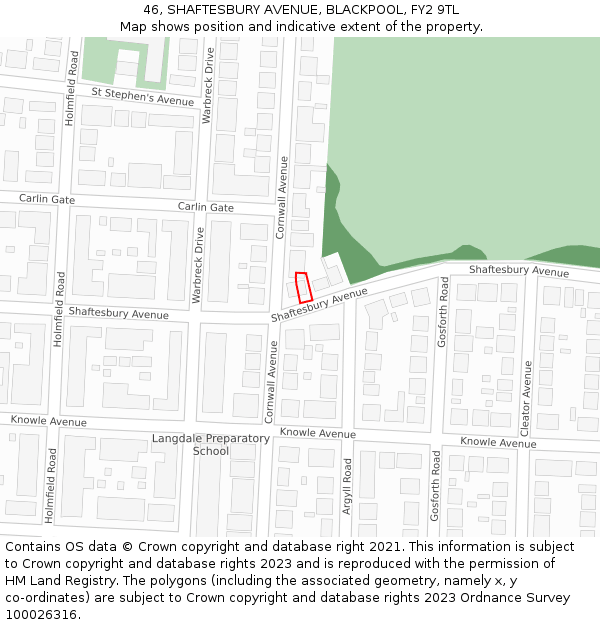 46, SHAFTESBURY AVENUE, BLACKPOOL, FY2 9TL: Location map and indicative extent of plot