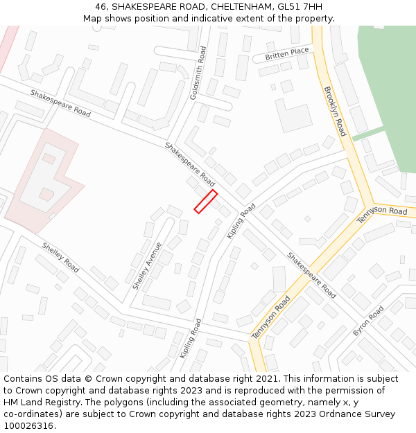 46, SHAKESPEARE ROAD, CHELTENHAM, GL51 7HH: Location map and indicative extent of plot