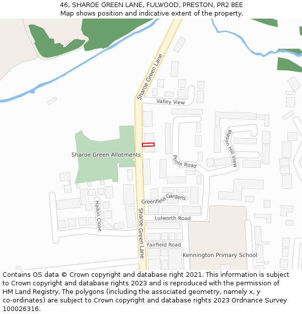46, SHAROE GREEN LANE, FULWOOD, PRESTON, PR2 8EE: Location map and indicative extent of plot