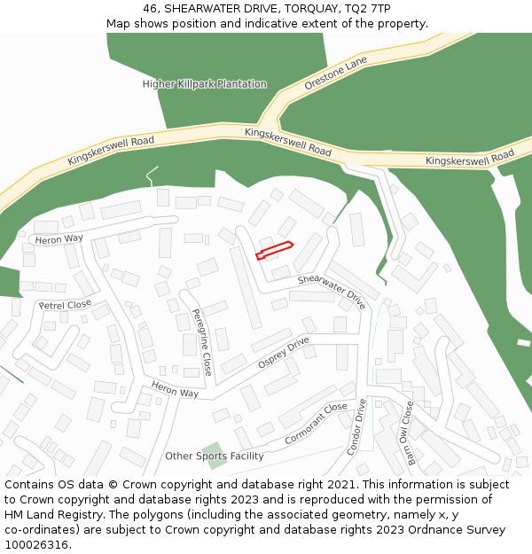 46, SHEARWATER DRIVE, TORQUAY, TQ2 7TP: Location map and indicative extent of plot