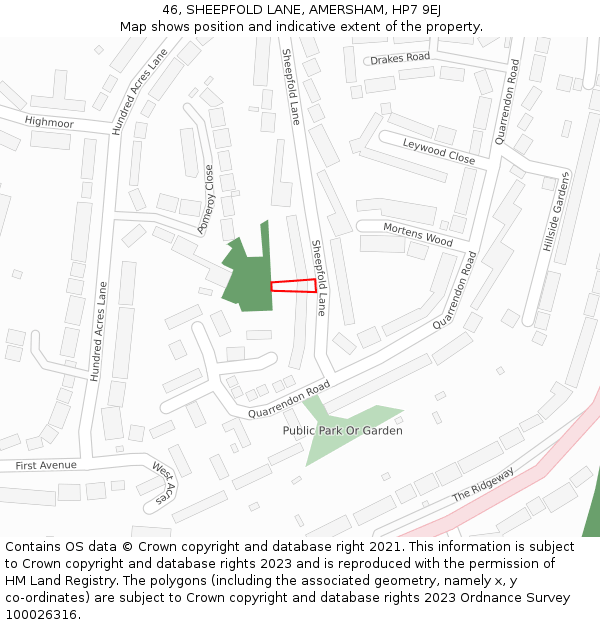 46, SHEEPFOLD LANE, AMERSHAM, HP7 9EJ: Location map and indicative extent of plot