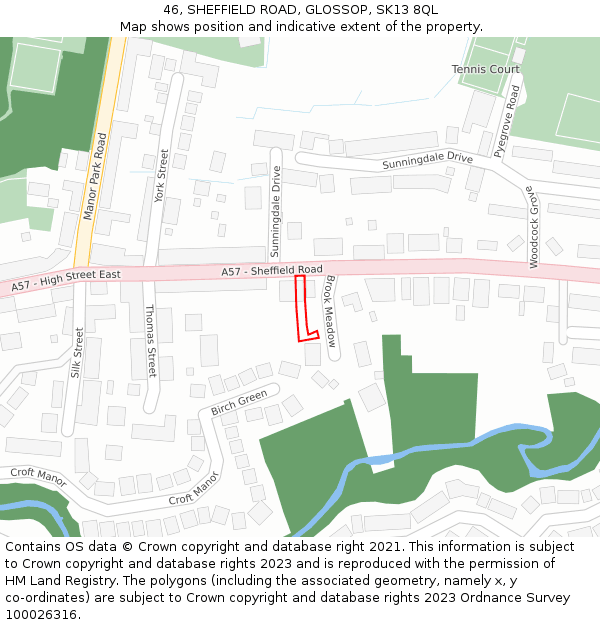 46, SHEFFIELD ROAD, GLOSSOP, SK13 8QL: Location map and indicative extent of plot