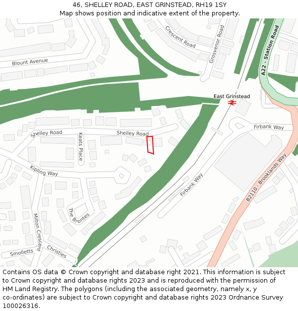 46, SHELLEY ROAD, EAST GRINSTEAD, RH19 1SY: Location map and indicative extent of plot