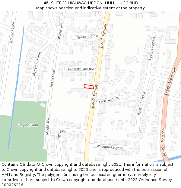 46, SHERIFF HIGHWAY, HEDON, HULL, HU12 8HD: Location map and indicative extent of plot