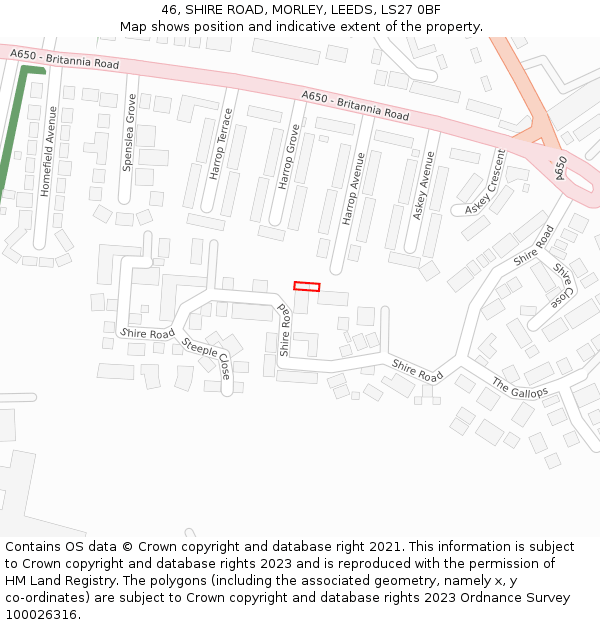 46, SHIRE ROAD, MORLEY, LEEDS, LS27 0BF: Location map and indicative extent of plot