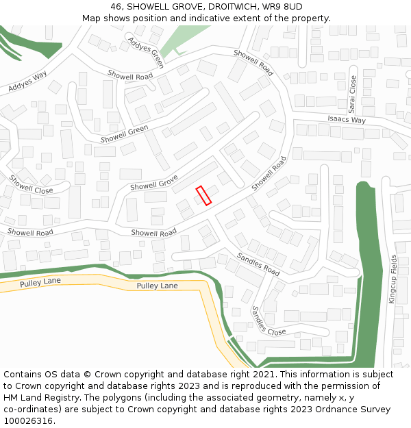 46, SHOWELL GROVE, DROITWICH, WR9 8UD: Location map and indicative extent of plot