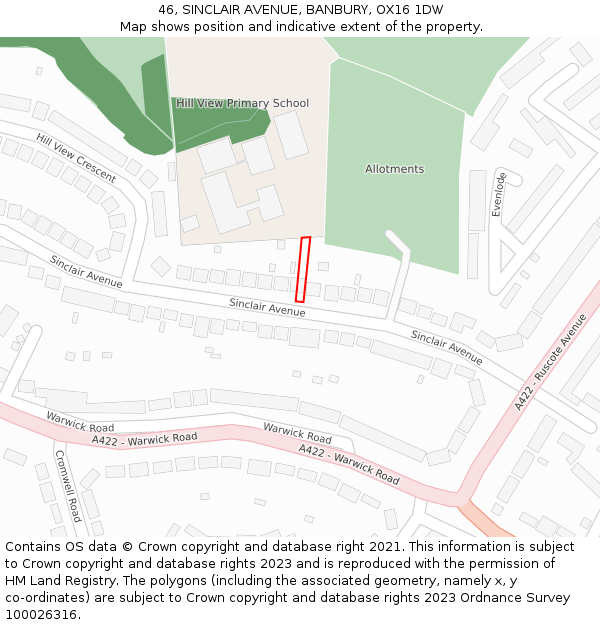 46, SINCLAIR AVENUE, BANBURY, OX16 1DW: Location map and indicative extent of plot