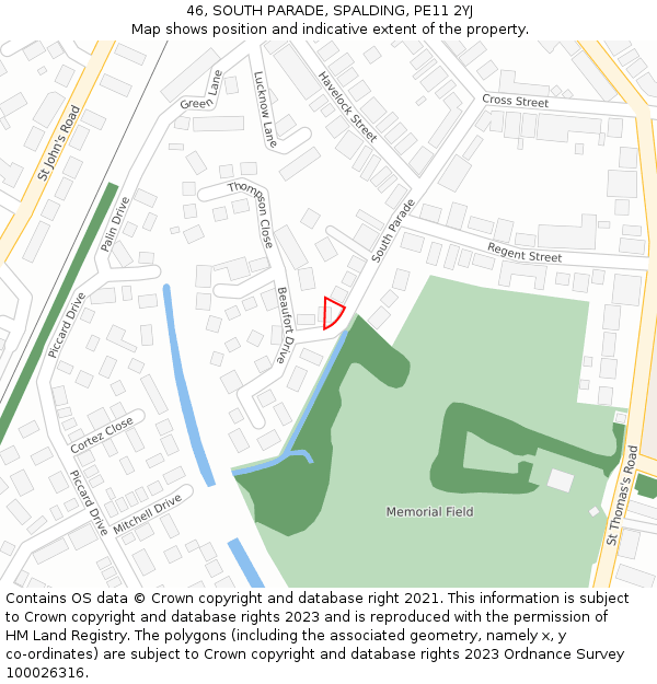 46, SOUTH PARADE, SPALDING, PE11 2YJ: Location map and indicative extent of plot