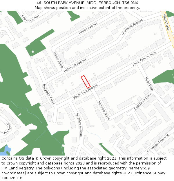 46, SOUTH PARK AVENUE, MIDDLESBROUGH, TS6 0NX: Location map and indicative extent of plot