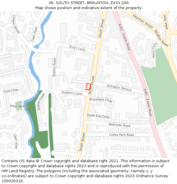 46, SOUTH STREET, BRAUNTON, EX33 2AA: Location map and indicative extent of plot