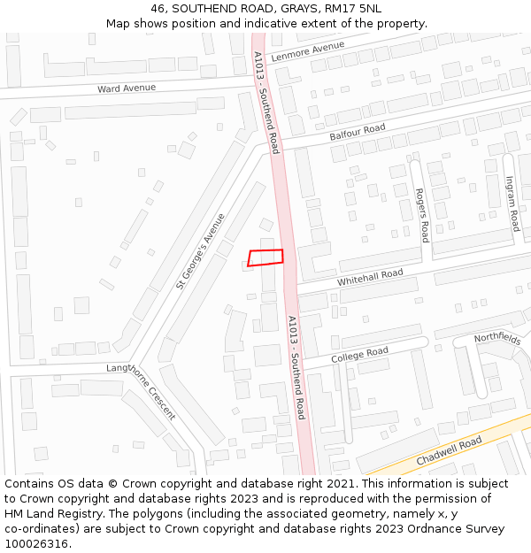 46, SOUTHEND ROAD, GRAYS, RM17 5NL: Location map and indicative extent of plot