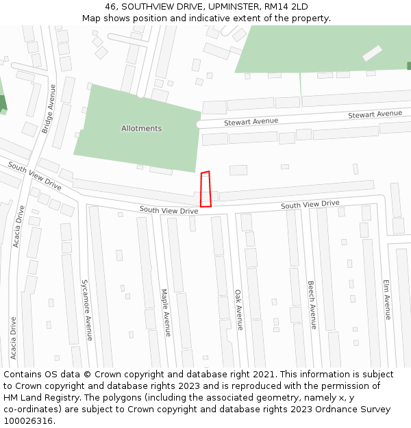 46, SOUTHVIEW DRIVE, UPMINSTER, RM14 2LD: Location map and indicative extent of plot