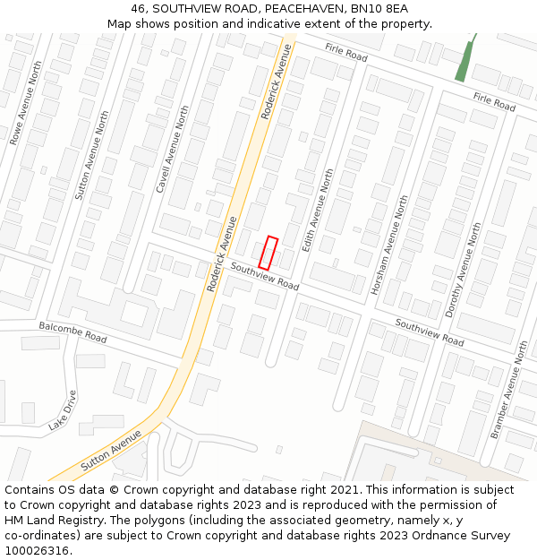 46, SOUTHVIEW ROAD, PEACEHAVEN, BN10 8EA: Location map and indicative extent of plot