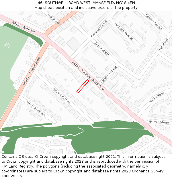 46, SOUTHWELL ROAD WEST, MANSFIELD, NG18 4EN: Location map and indicative extent of plot