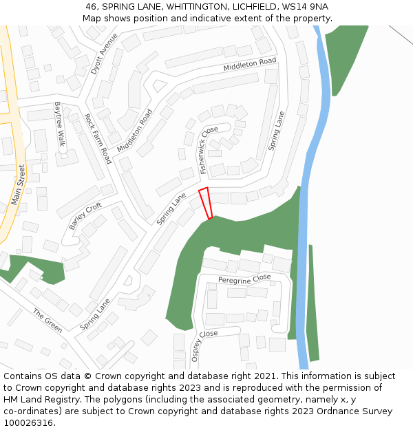 46, SPRING LANE, WHITTINGTON, LICHFIELD, WS14 9NA: Location map and indicative extent of plot