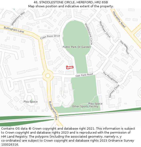 46, STADDLESTONE CIRCLE, HEREFORD, HR2 6SB: Location map and indicative extent of plot