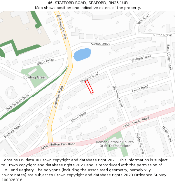 46, STAFFORD ROAD, SEAFORD, BN25 1UB: Location map and indicative extent of plot