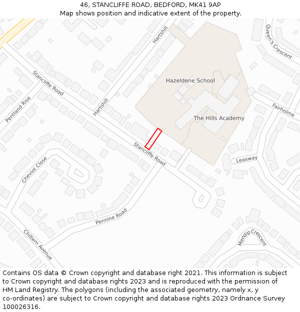 46, STANCLIFFE ROAD, BEDFORD, MK41 9AP: Location map and indicative extent of plot