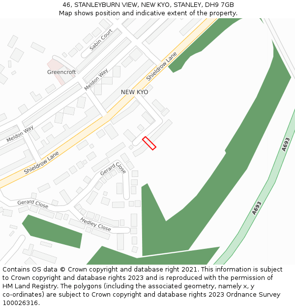 46, STANLEYBURN VIEW, NEW KYO, STANLEY, DH9 7GB: Location map and indicative extent of plot