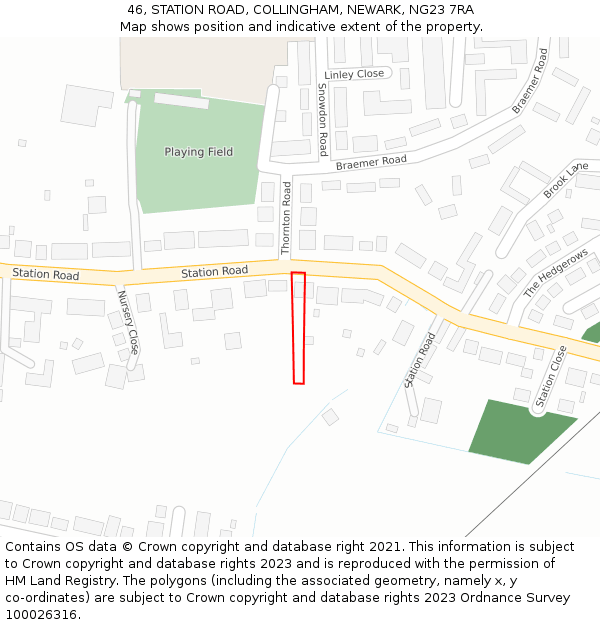 46, STATION ROAD, COLLINGHAM, NEWARK, NG23 7RA: Location map and indicative extent of plot