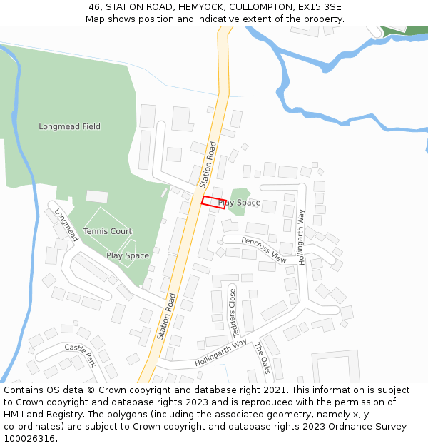 46, STATION ROAD, HEMYOCK, CULLOMPTON, EX15 3SE: Location map and indicative extent of plot