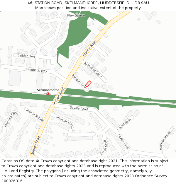 46, STATION ROAD, SKELMANTHORPE, HUDDERSFIELD, HD8 9AU: Location map and indicative extent of plot