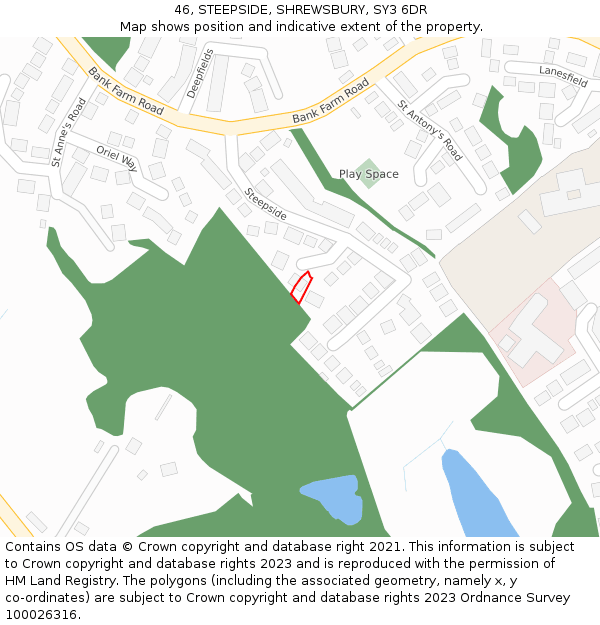 46, STEEPSIDE, SHREWSBURY, SY3 6DR: Location map and indicative extent of plot