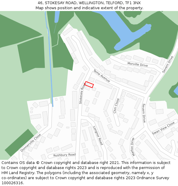 46, STOKESAY ROAD, WELLINGTON, TELFORD, TF1 3NX: Location map and indicative extent of plot