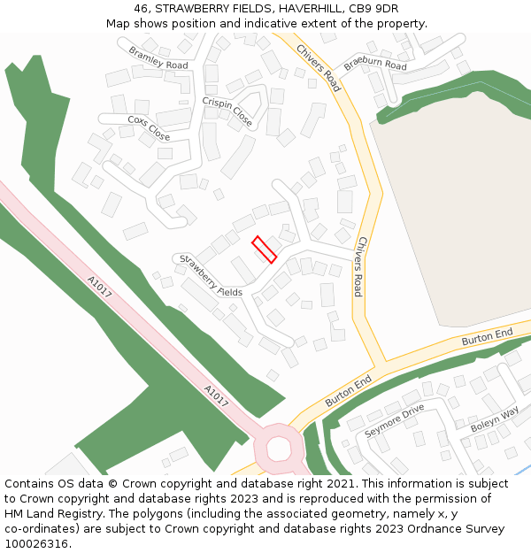46, STRAWBERRY FIELDS, HAVERHILL, CB9 9DR: Location map and indicative extent of plot