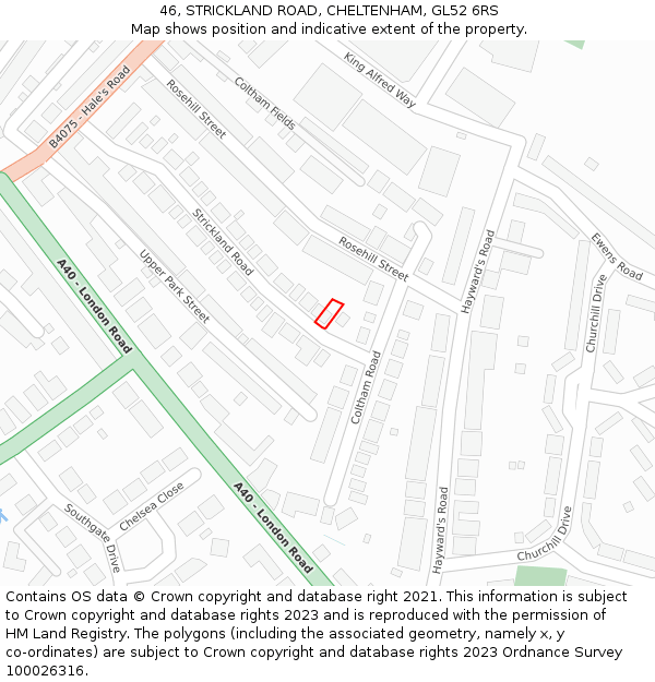 46, STRICKLAND ROAD, CHELTENHAM, GL52 6RS: Location map and indicative extent of plot