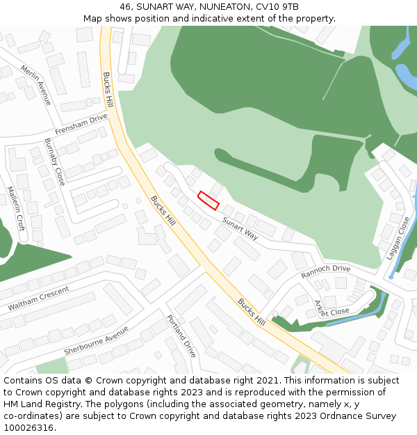 46, SUNART WAY, NUNEATON, CV10 9TB: Location map and indicative extent of plot