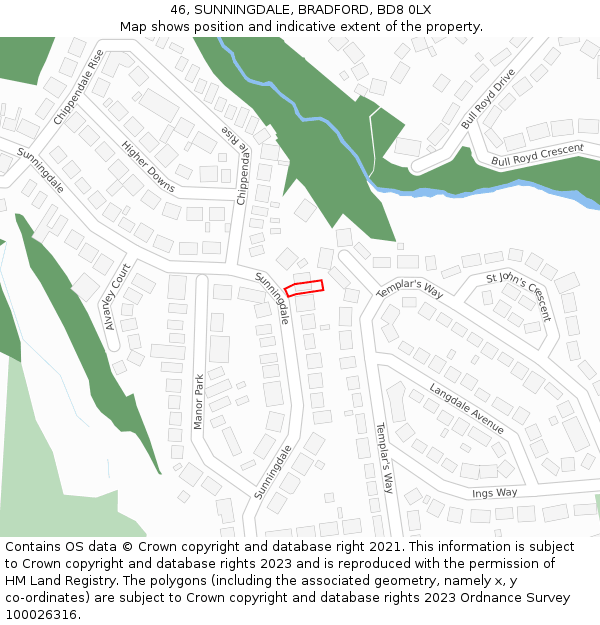 46, SUNNINGDALE, BRADFORD, BD8 0LX: Location map and indicative extent of plot