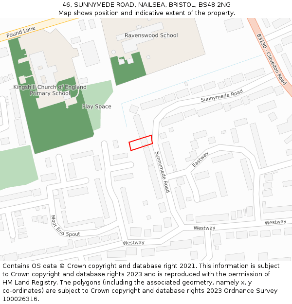 46, SUNNYMEDE ROAD, NAILSEA, BRISTOL, BS48 2NG: Location map and indicative extent of plot